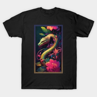 Dragon Vibrant Tropical Flower Tall Digital Oil Painting Portrait 4 T-Shirt